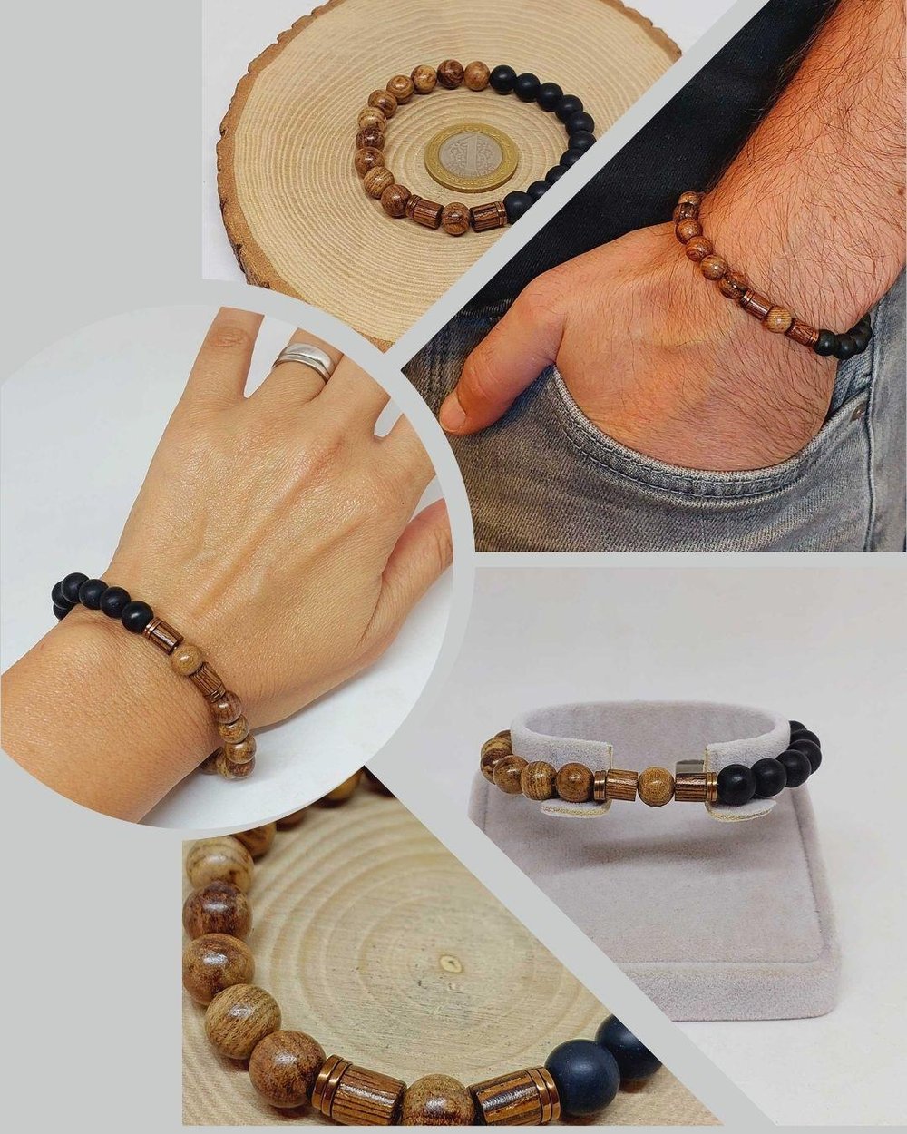 Kör Diken Ağacı & Oniks Taşı 8mm Unisex Tasarım Bileklik Hawaii Model (5125-1)