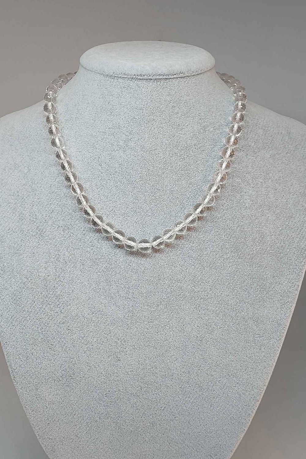 Kristal Kuvars Taşı Faset Kesim Kolye 7mm (Klipsli)