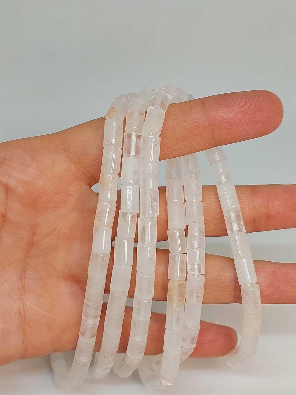 Kristal Kuvars Taşı Silindir Kesim 5.5x7.5mm YARIM Dizi (49302) (18cm uzunluğundadır)