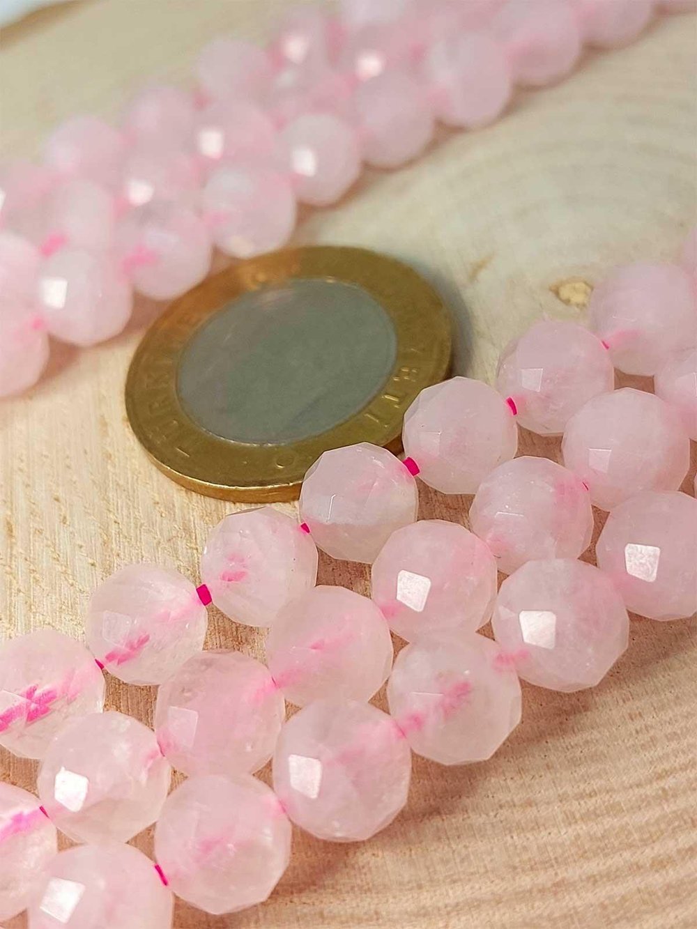 Kristalize Açık Pembe Kuvars Taşı Faset Kesim 8mm/adet (42560)