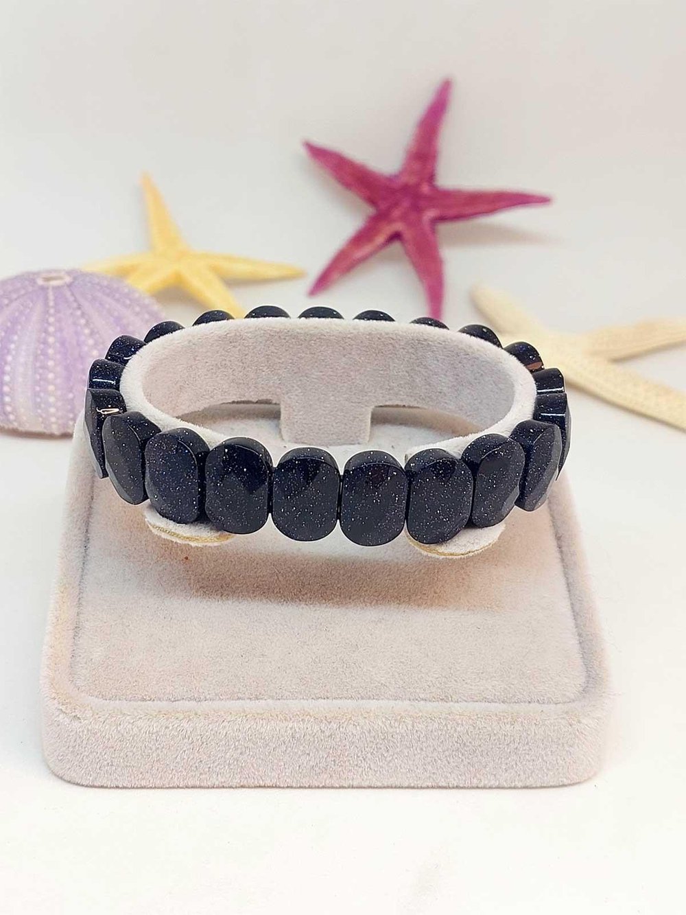 Lacivert Yıldız Taşı Oval Kesim Unisex Bileklik (46068)