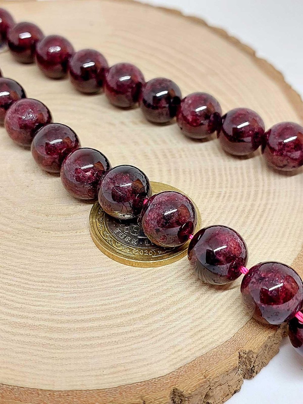 Lal (Garnet – Granat ) Taşı YARIM Dizi 12mm (18cm uzunluğundadır)