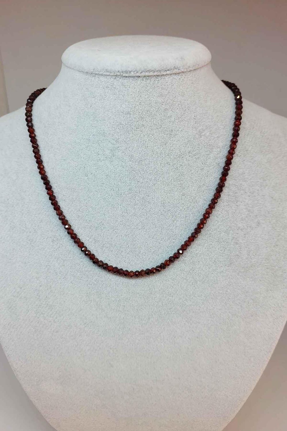 Lal - Granat - Garnet Taşı Rondela Faset Kesim 3.5*2.5mm Kolye (Sabit Klipsli)