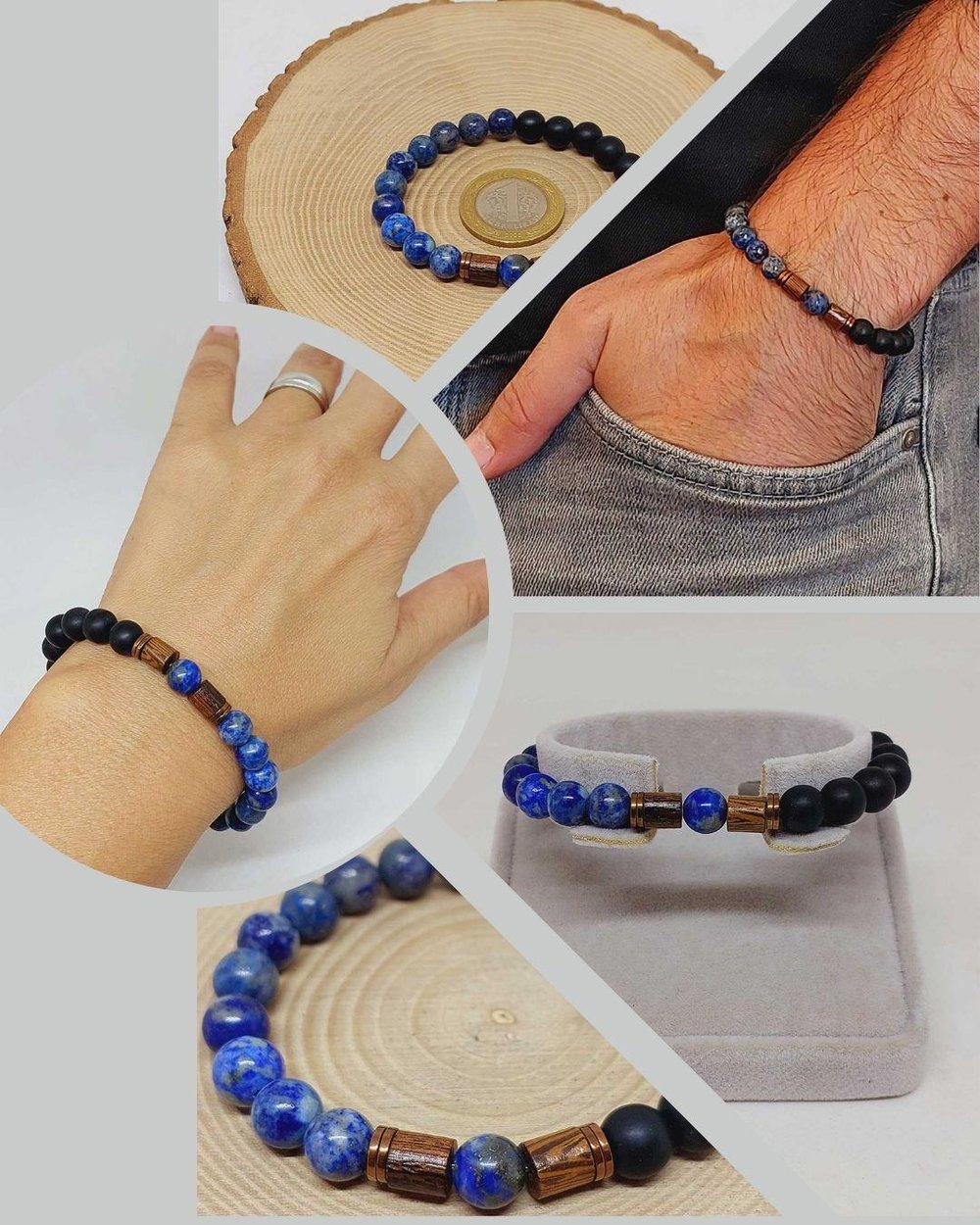 Lapis & Oniks Taşı 8mm Unisex Tasarım Bileklik Hawaii Model (9420)