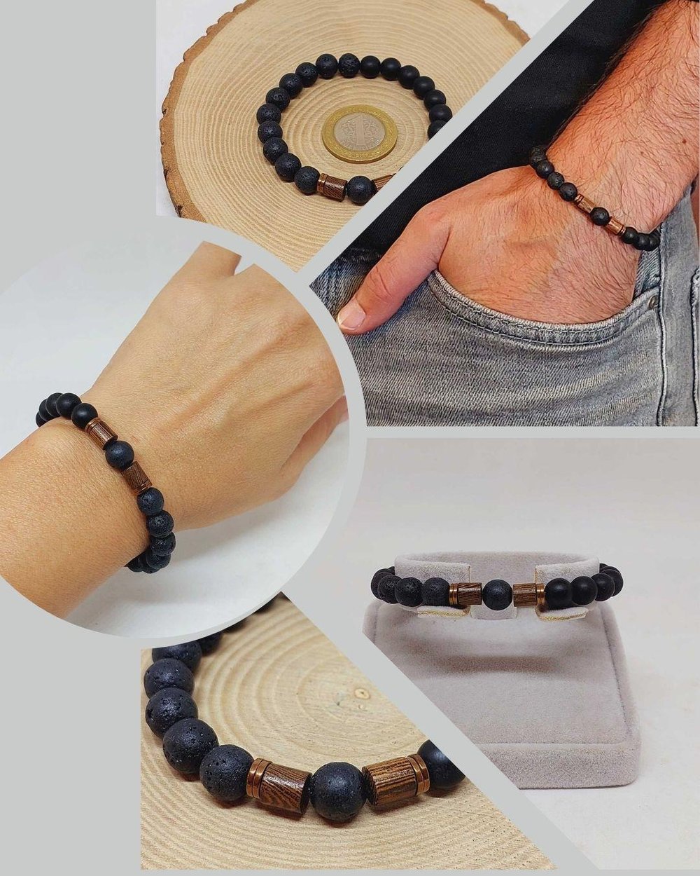 Lav & Oniks Taşı 8mm Unisex Tasarım Bileklik Hawaii Model (9028)