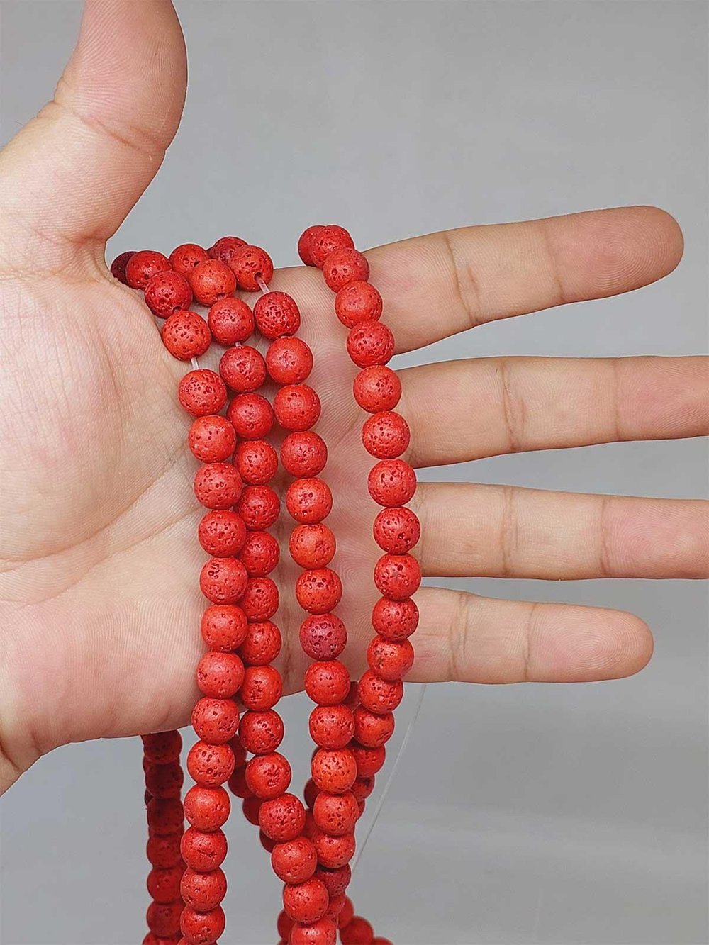 Lav Taşı Kırmızı YARIM Dizi 8mm (52408) (18cm uzunluğundadır)