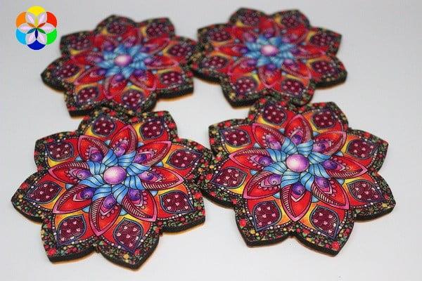 Mandala Desenli Ahşap Bardak Altlığı Seti 4'lü