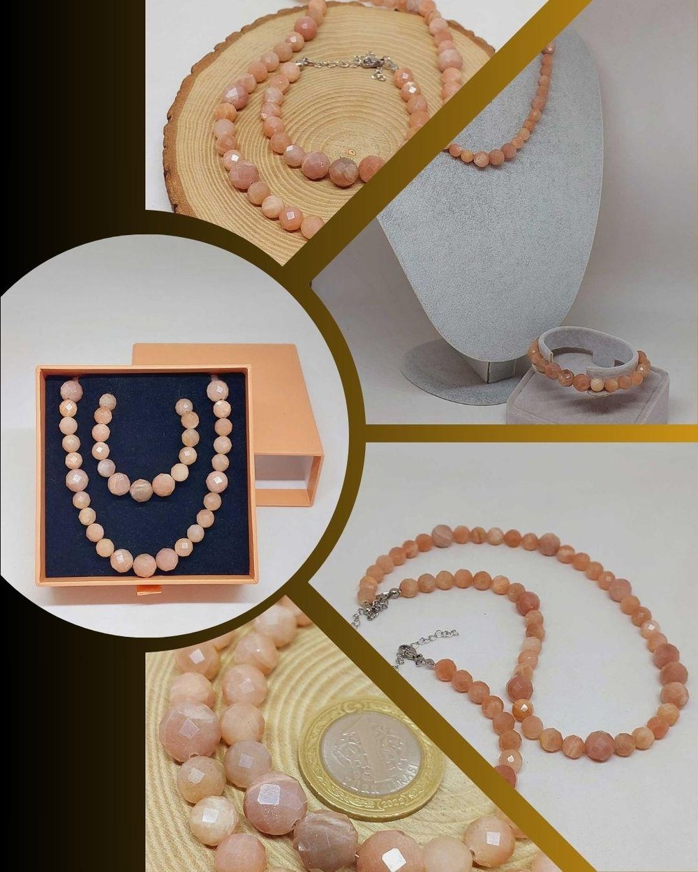 Parlayan Yıldızlar Serisi Güneş Taşı Kolye & Bileklik Seti