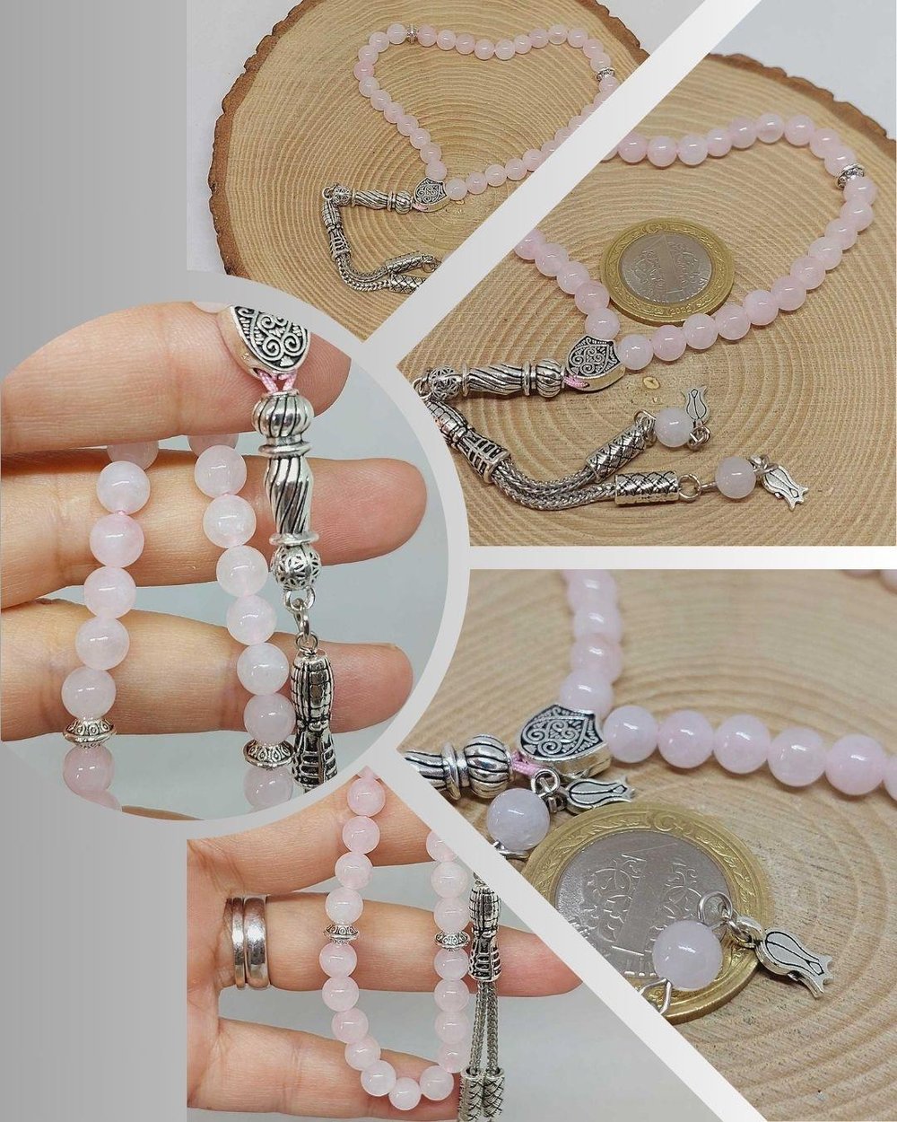 Pembe Kuvars Taşı 33lük Tesbih 6mm (1254)
