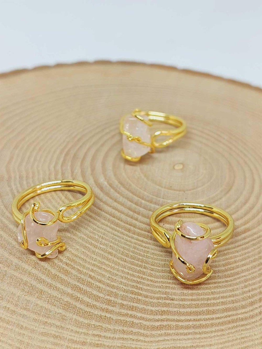 Pembe Kuvars Taşı Ayarlanabilir Yüzük (51680)