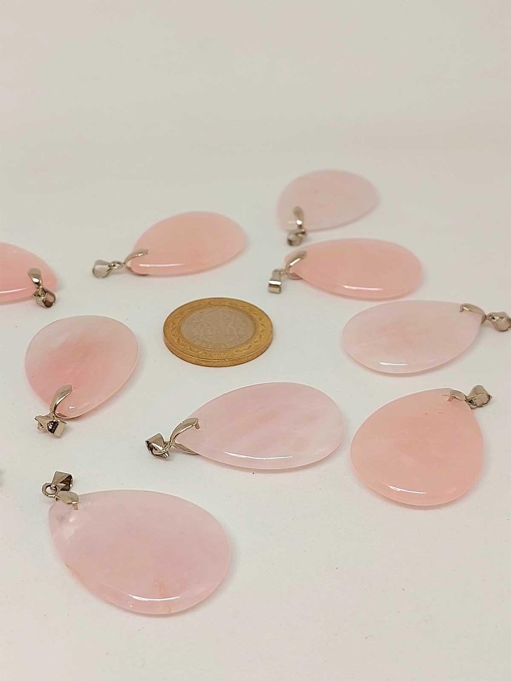 Pembe Kuvars Taşı Büyük Boy Damla Şekilli Kolye Ucu (42605)