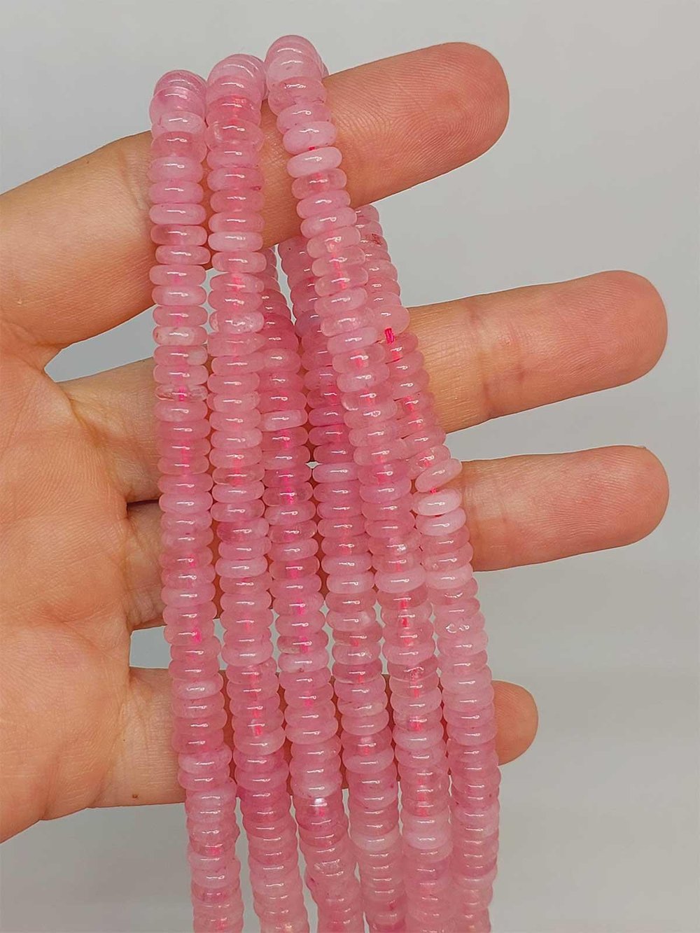 Pembe Kuvars Taşı Rondela Kesim 6x1.5mm YARIM Dizi (49404) (18cm uzunluğundadır)
