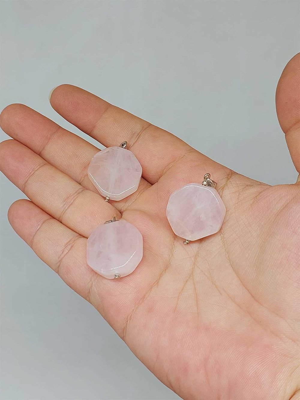 Pembe Kuvars Taşı Sekizgen Kolye Ucu (51944)