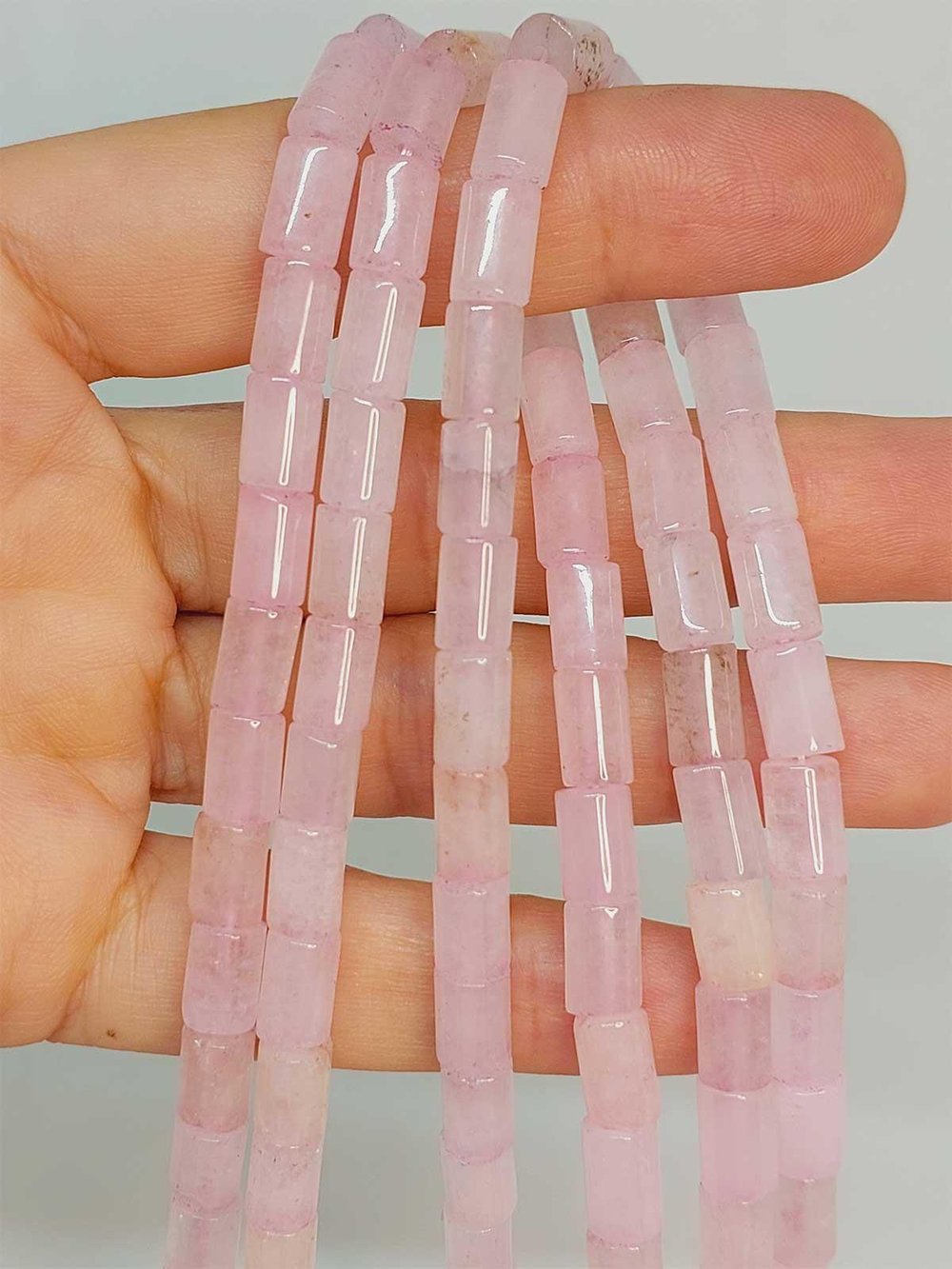 Pembe Kuvars Taşı Silindir Kesim 5.5x7.5mm YARIM Dizi (49306) (18cm uzunluğundadır)