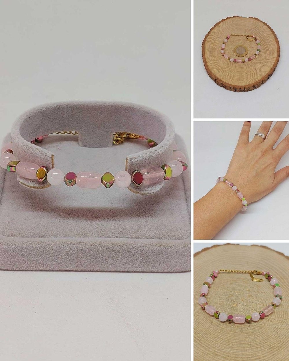 Pembe Kuvars Taşı Tasarım Bileklik (55956)