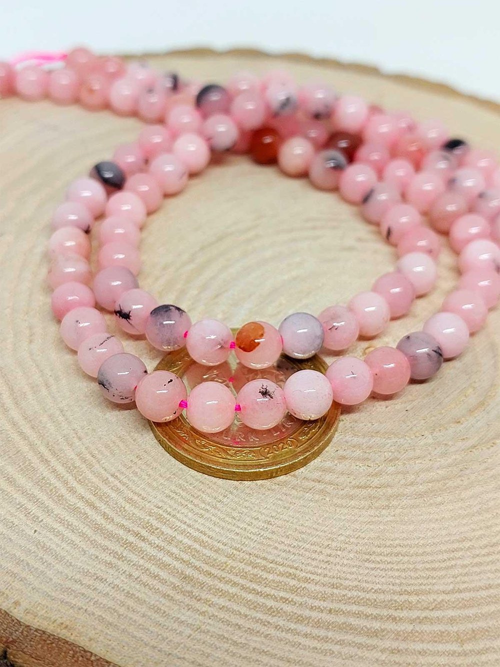Pembe Siyah Alacalı Opal Taşı YARIM Dizi 6mm (18cm uzunluğundadır)