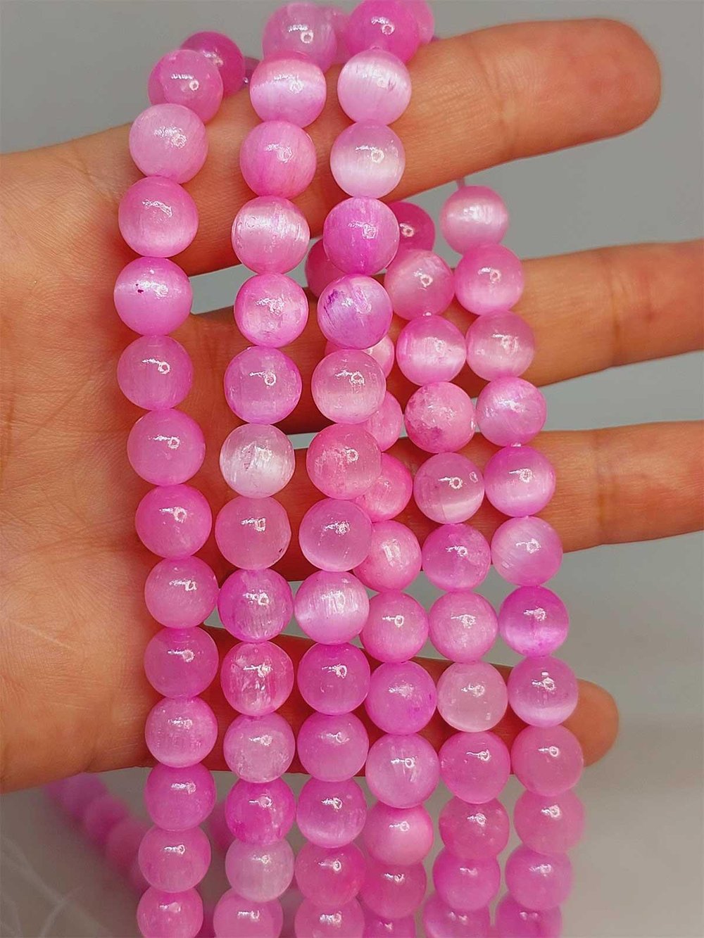 Renkli Selenit Taşı YARIM Dizi 8mm (49172) (18cm uzunluğundadır)