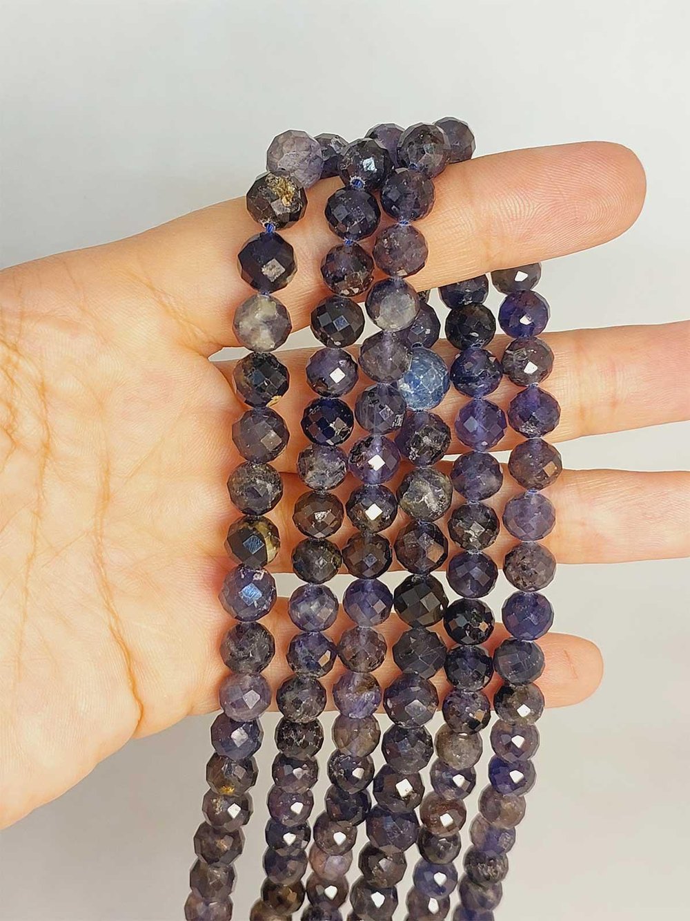 Su Safiri (İyolit) Taşı Faset Kesim 7-7.5mm Aralığı YARIM Dizi (45934) (18cm uzunluğundadır)
