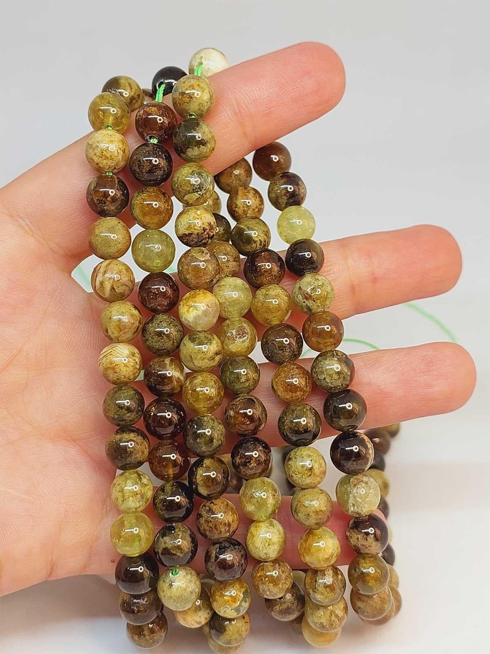 Yeşil Alacalı Lal (Granat) (Garnet) Taşı YARIM Dizi 6mm (49226) (18cm uzunluğundadır)
