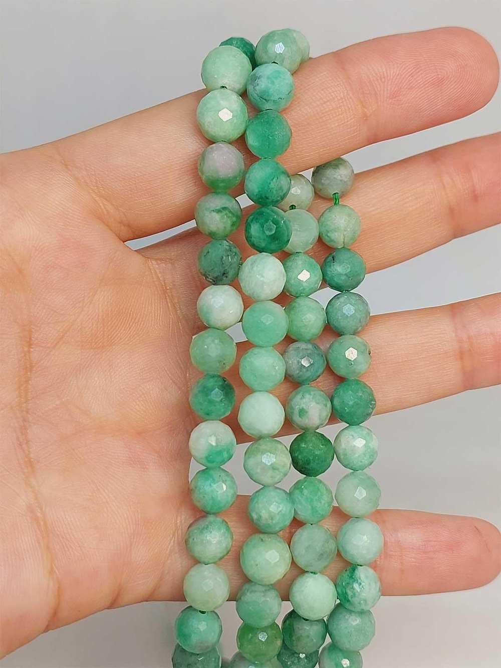 Zümrüt Taşı Faset Kesim 7mm YARIM Dizi (45900) (18cm uzunluğundadır)