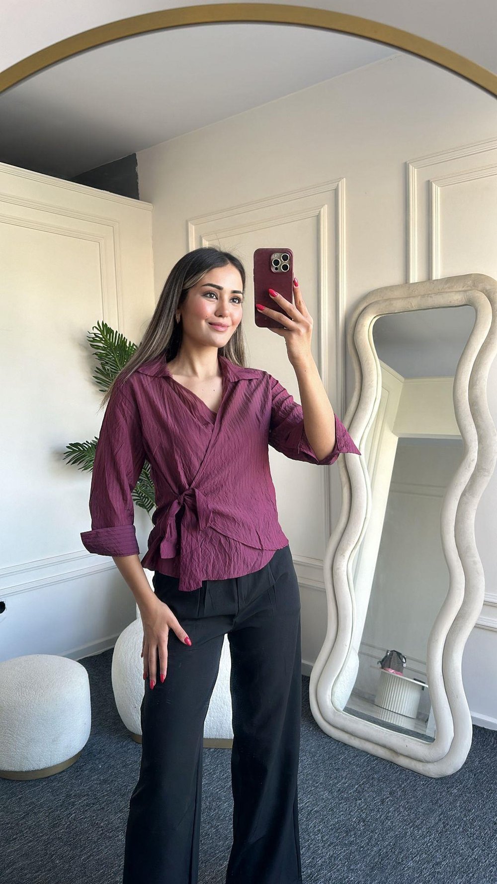 Bordo Yandan Bağlamalı Gömlek