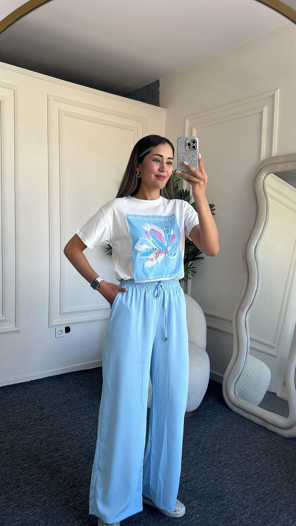 Mavi Beli Lastikli Tensel Pantolon