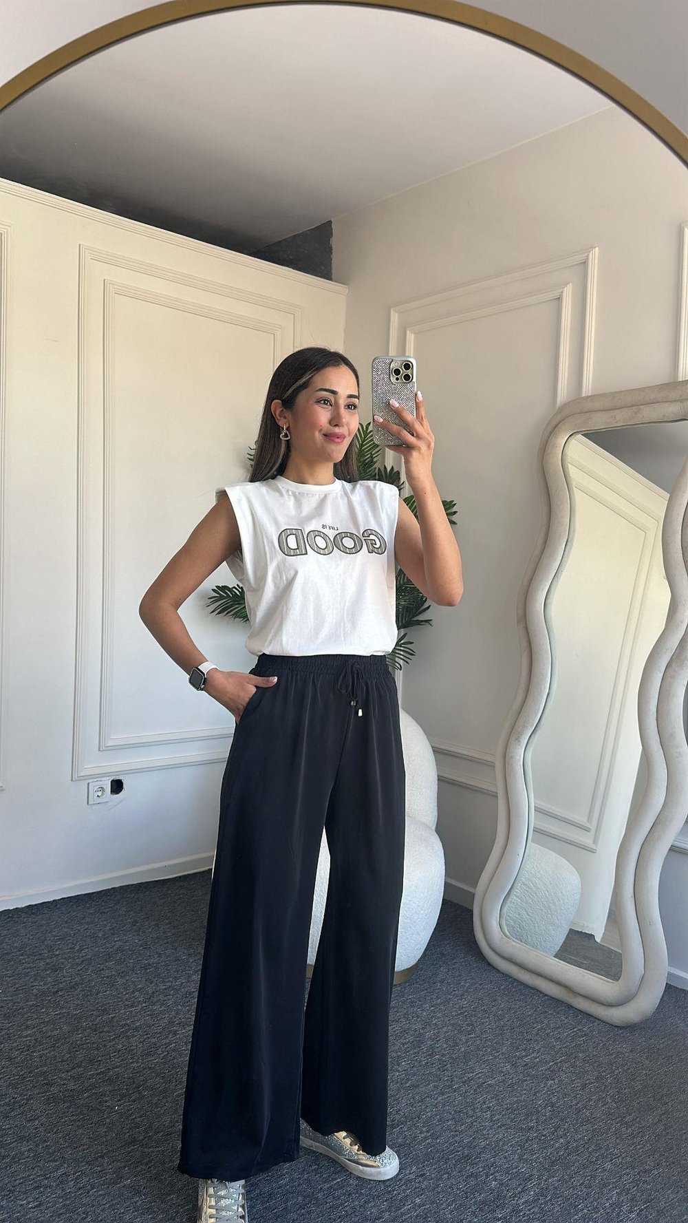 Siyah Beli Lastikli Tensel Pantolon
