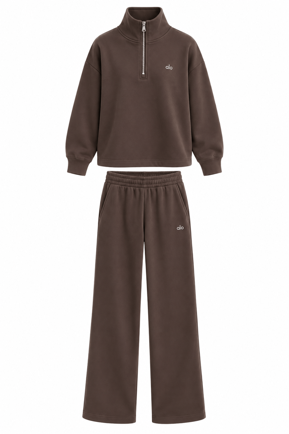 Aloha Kahve Krem Yarım Fermuarlı Sweat Pantolon Takım