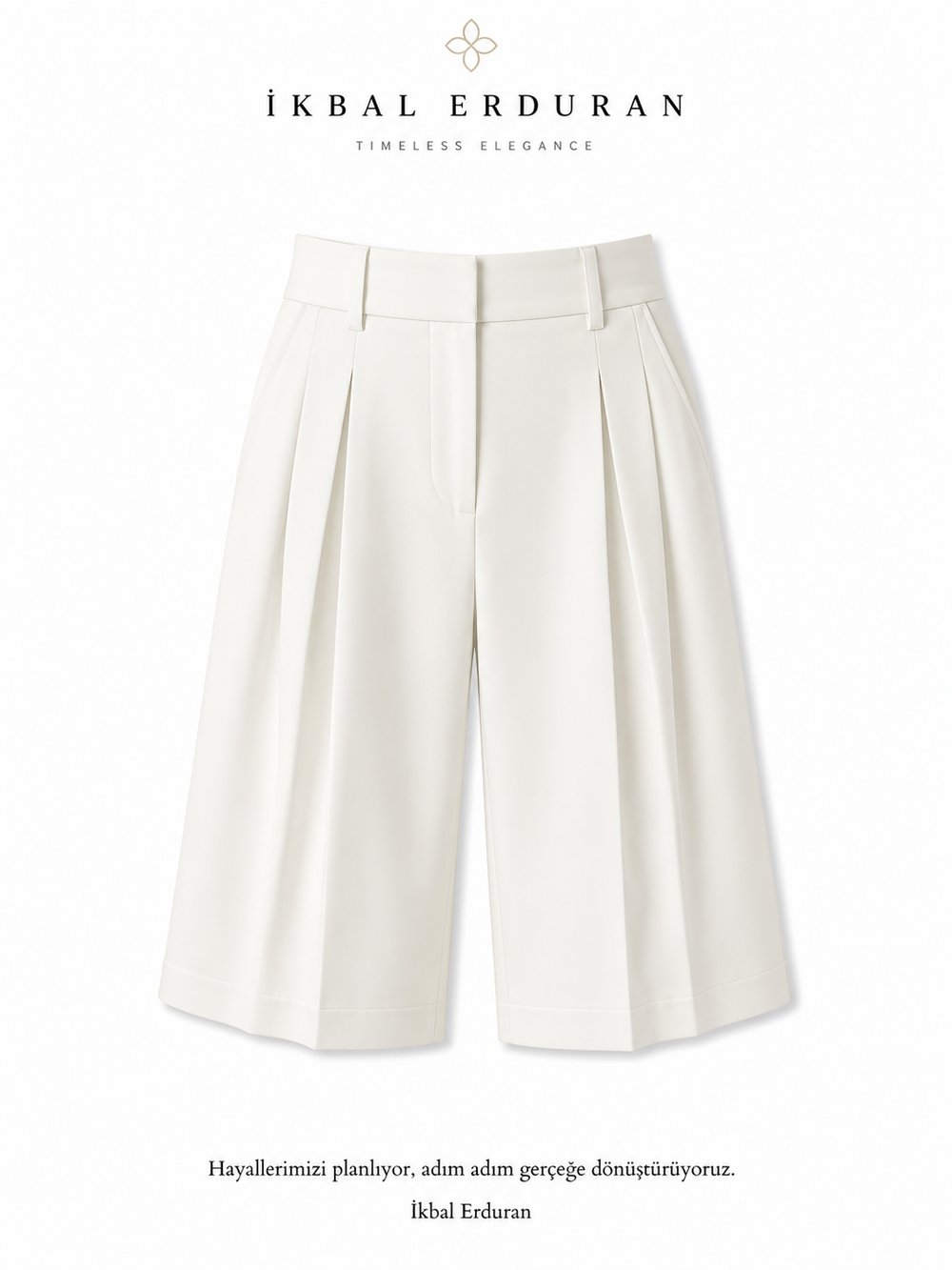 Beyaz Culotte Çift  Pileli Pantolon/Şort