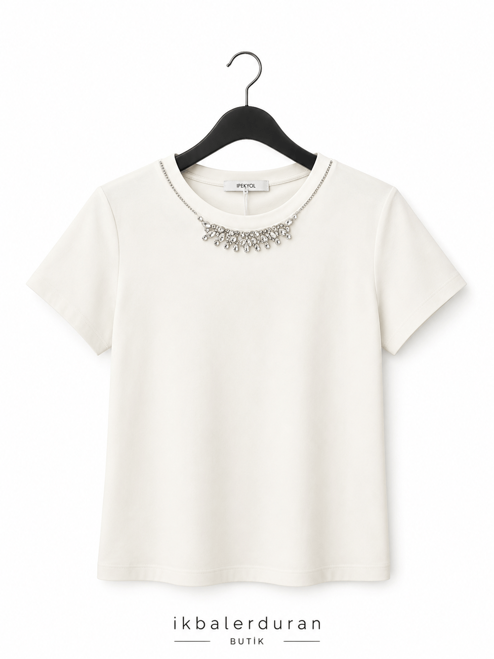 Beyaz İpkyl Taşlı Tshirt