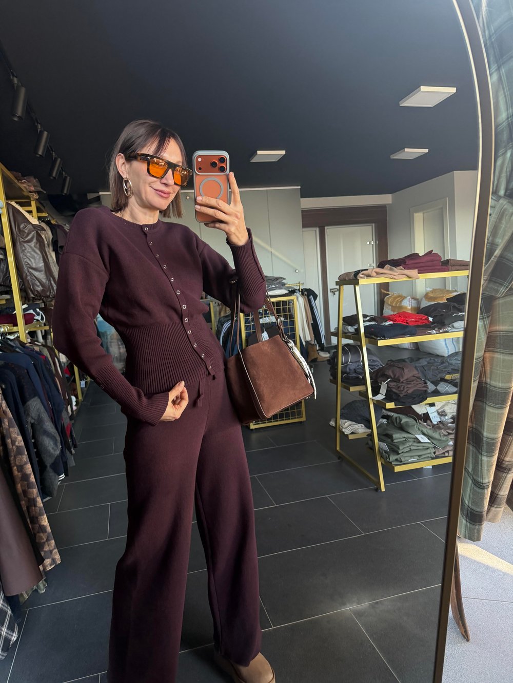 Bordo Bel Detaylı Triko Takım