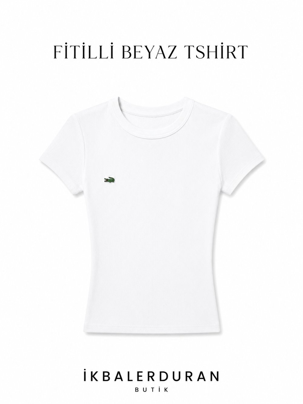 Fitilli Kısa Kollu Beyaz Tshirt
