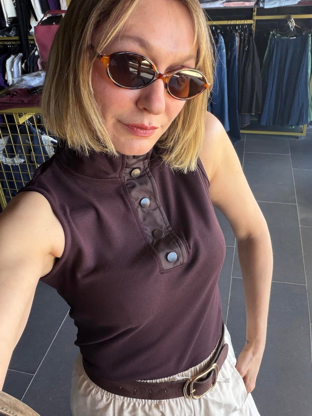 Garnili Dokuma Kahverengi Modal Tshirt
