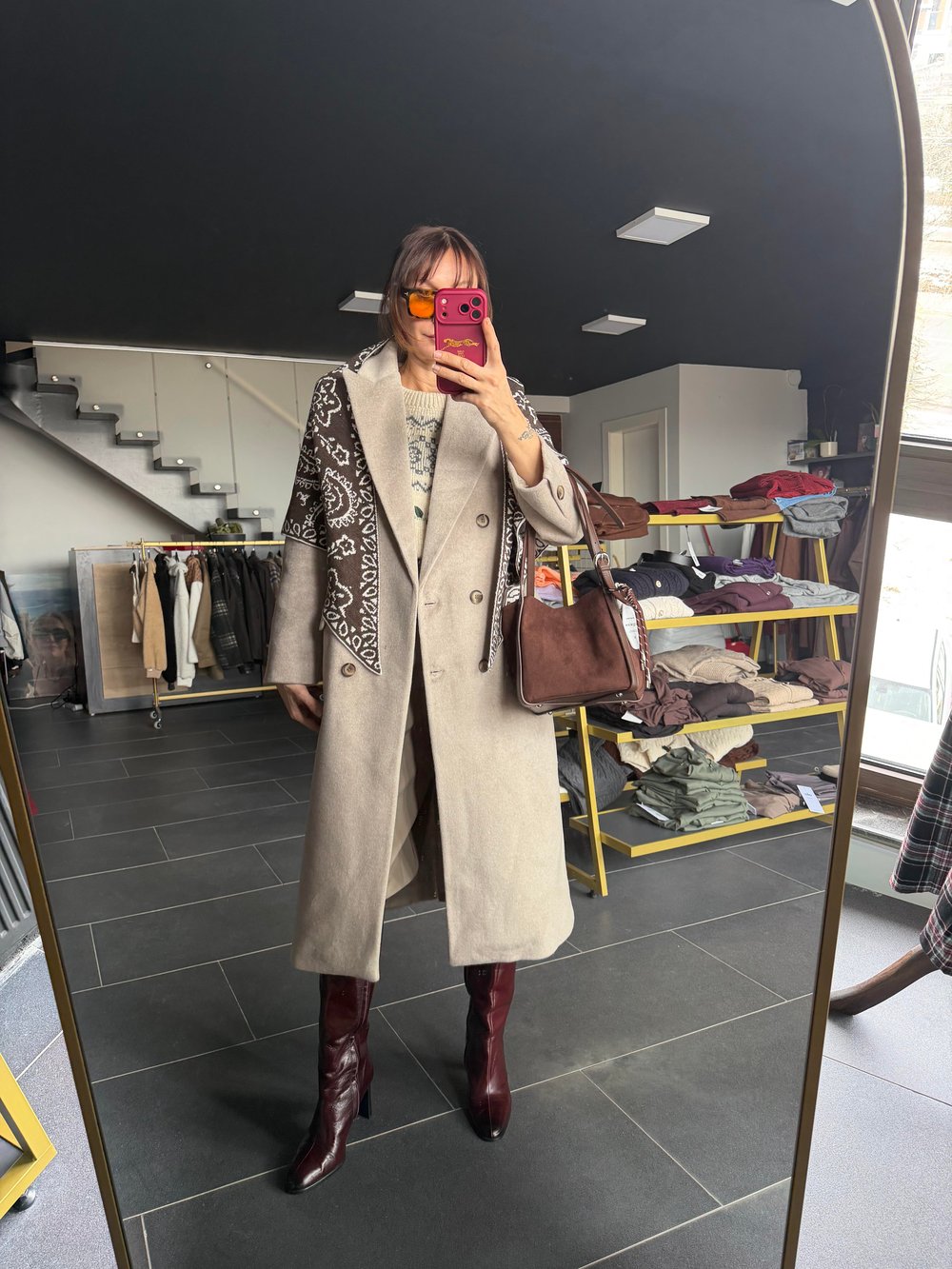Luxury Ekru Kemerli Kaban