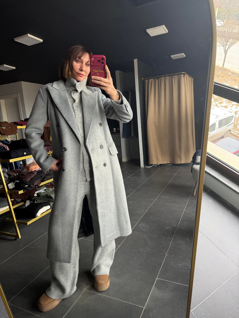 Luxury Gri Kemerli Kaban