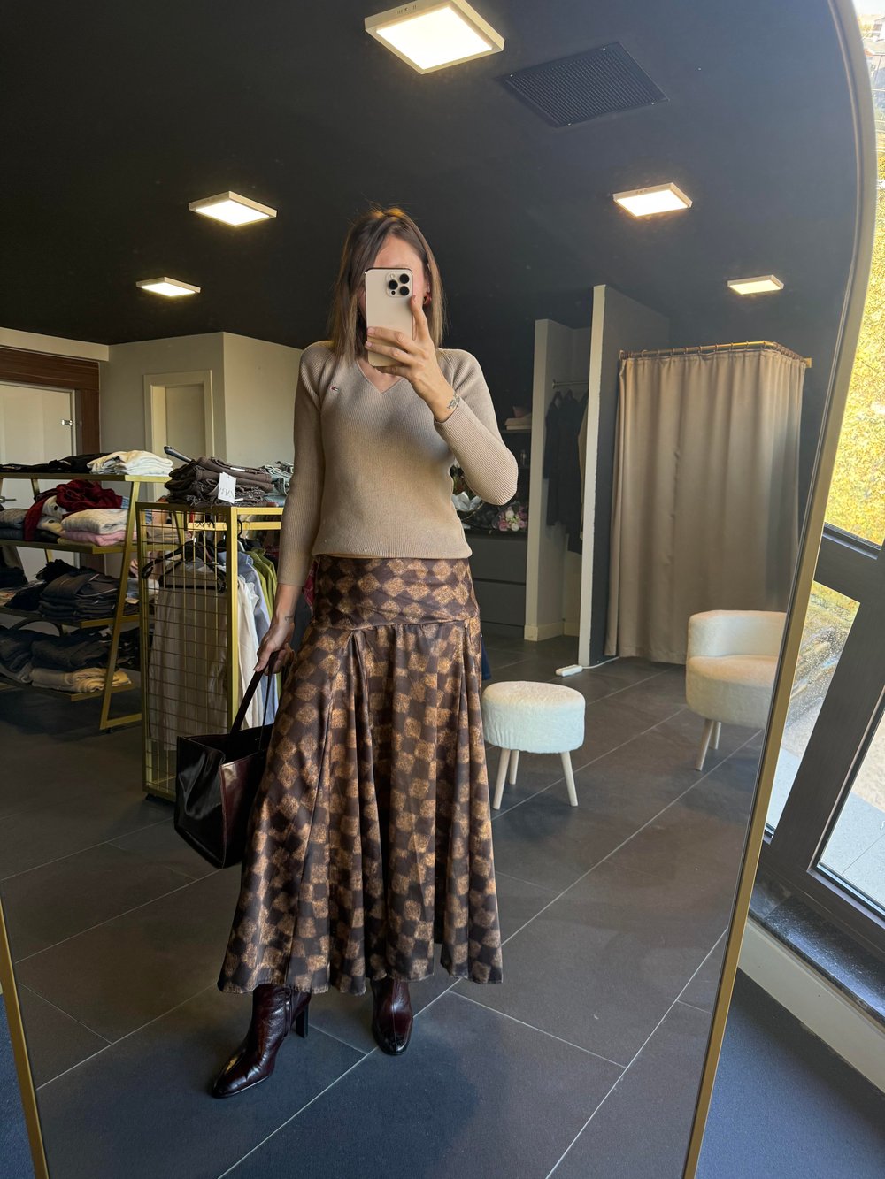 Massi Model Kareli Volanlı Etek