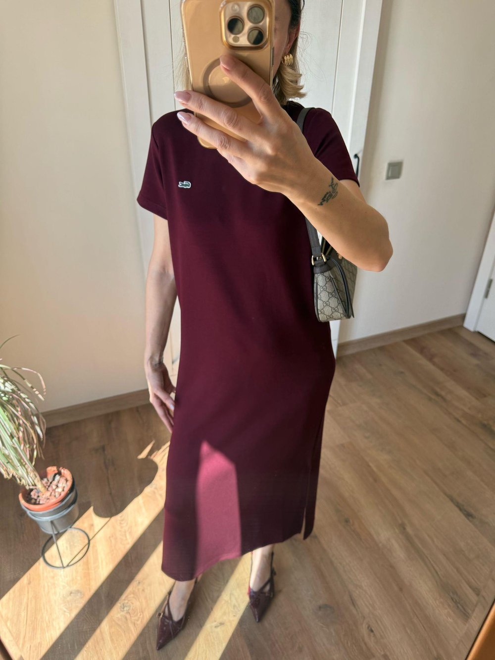 Modal Kumaş Bordo Elbise