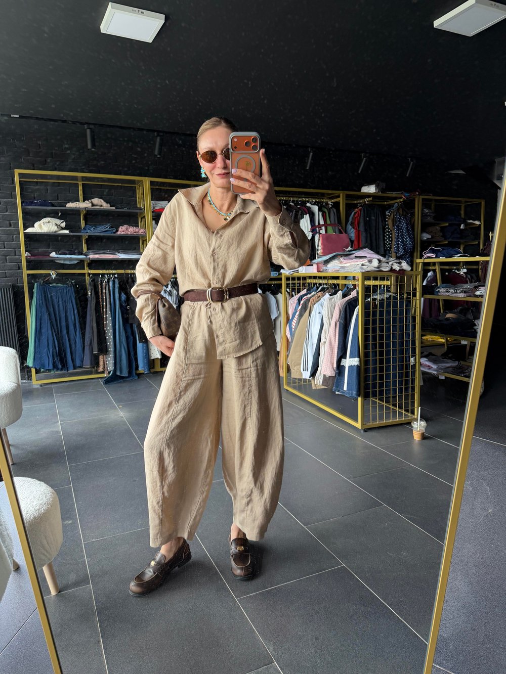 Premium Keten Kahve Krem Frankly Model Pantolon
