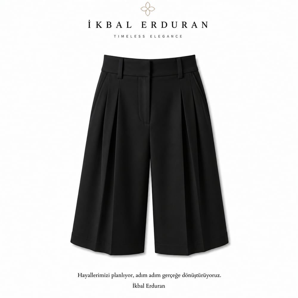 Siyah Culotte Çift  Pileli Pantolon/Şort