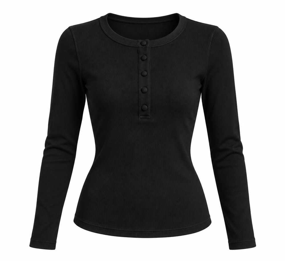 Velvet Yarım Düğmeli Siyah Basic