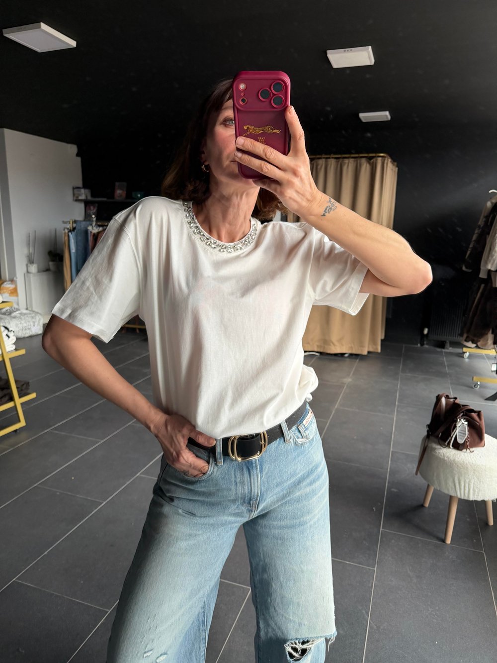 Yakası Taşlı Goose Tshirt