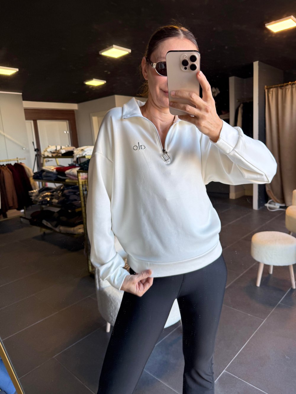 Yarım Fermuarlı Aloha Beyaz Sweatshirt