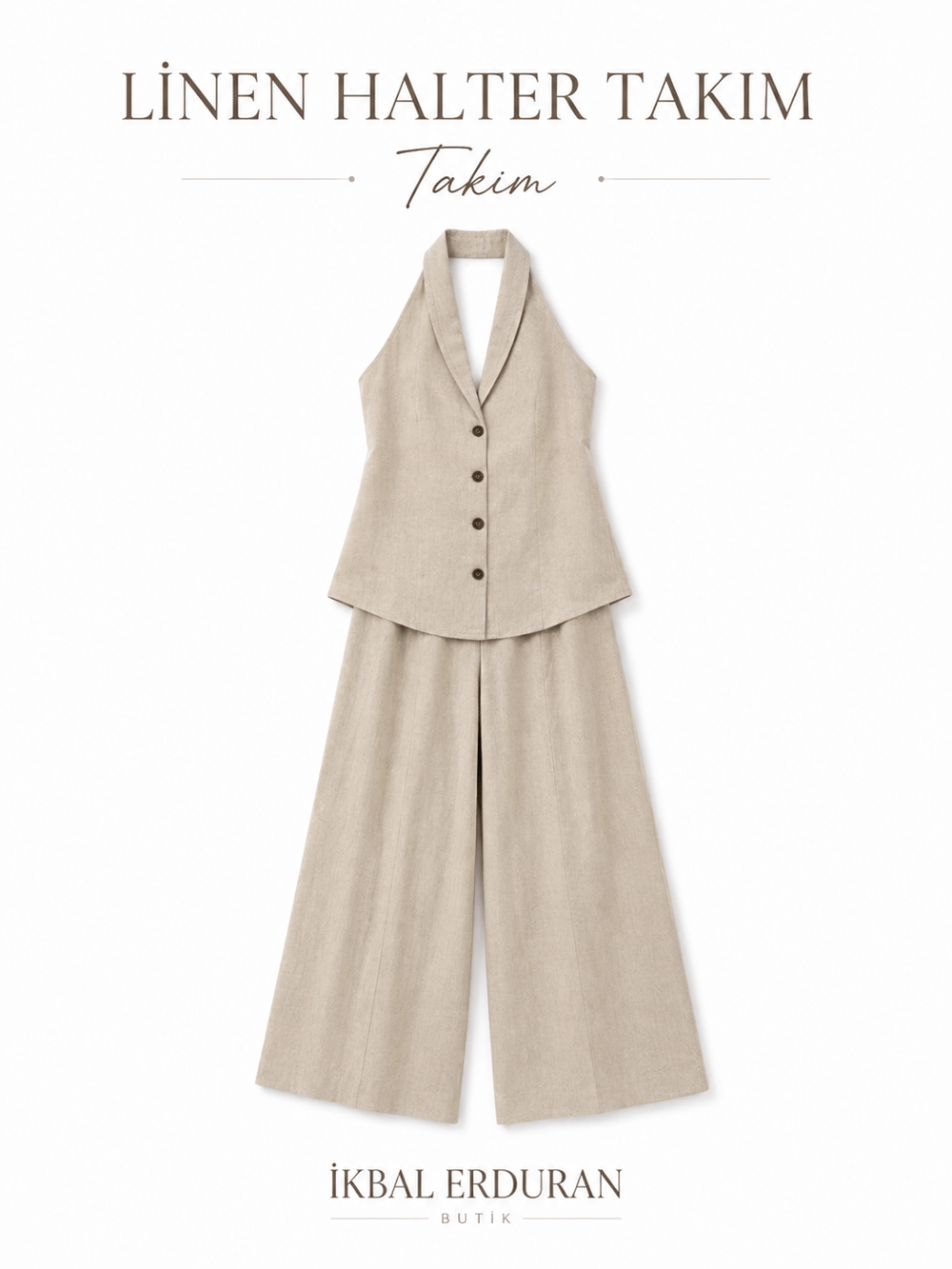 Yelekli Linen Taş Takım