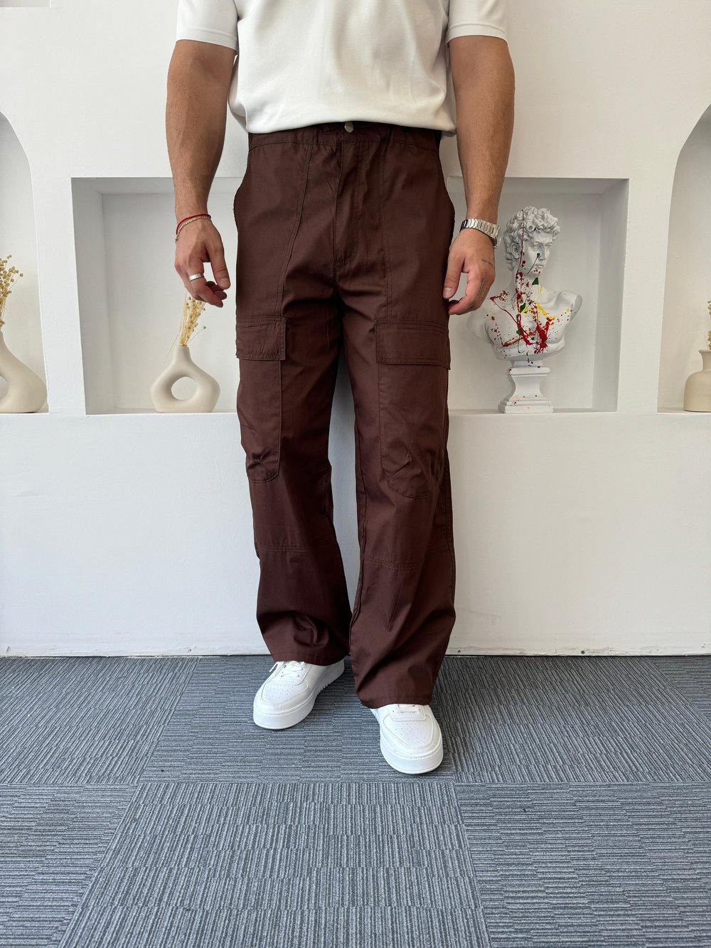 Acı Kahve İnce Gabardin Baggy Kargo Pantolon