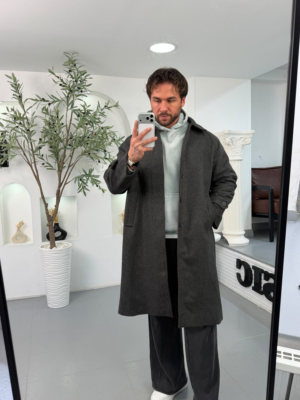 Antrasit GG Oversize Basic Kaşe Kaban