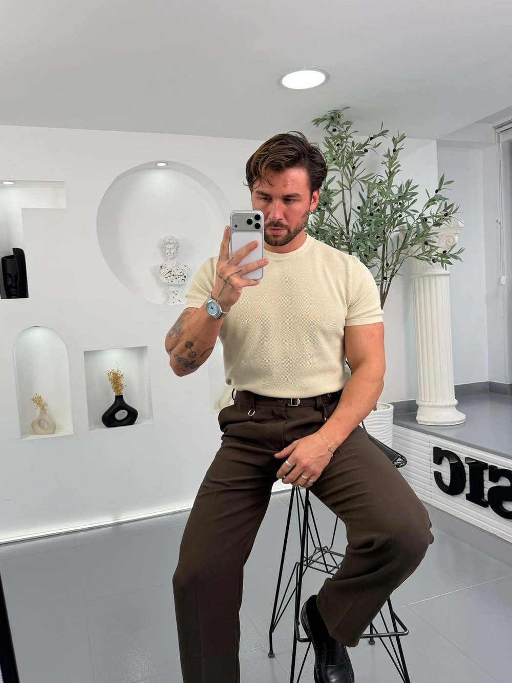 Bej Mr Minimal Doku Triko