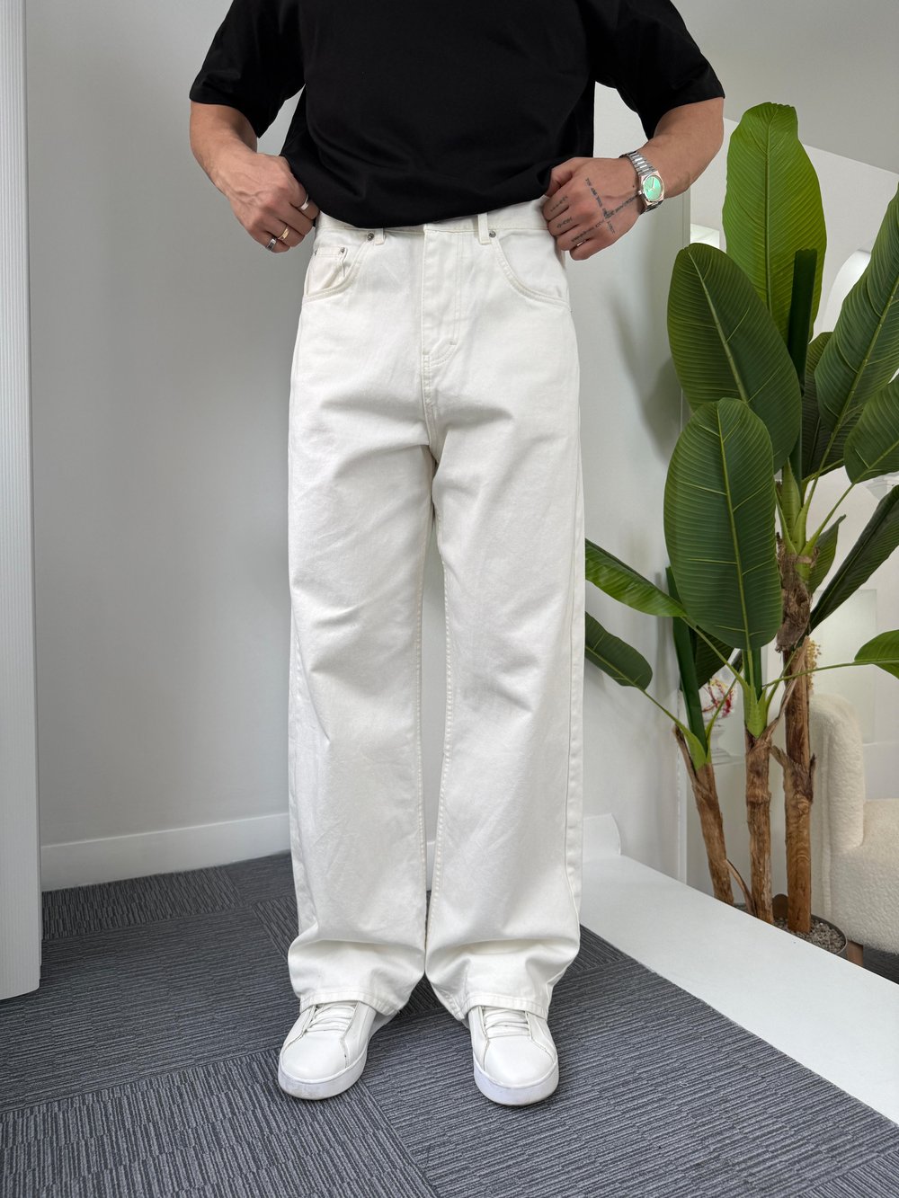 Ekru GG Gabardin Baggy Pantolon