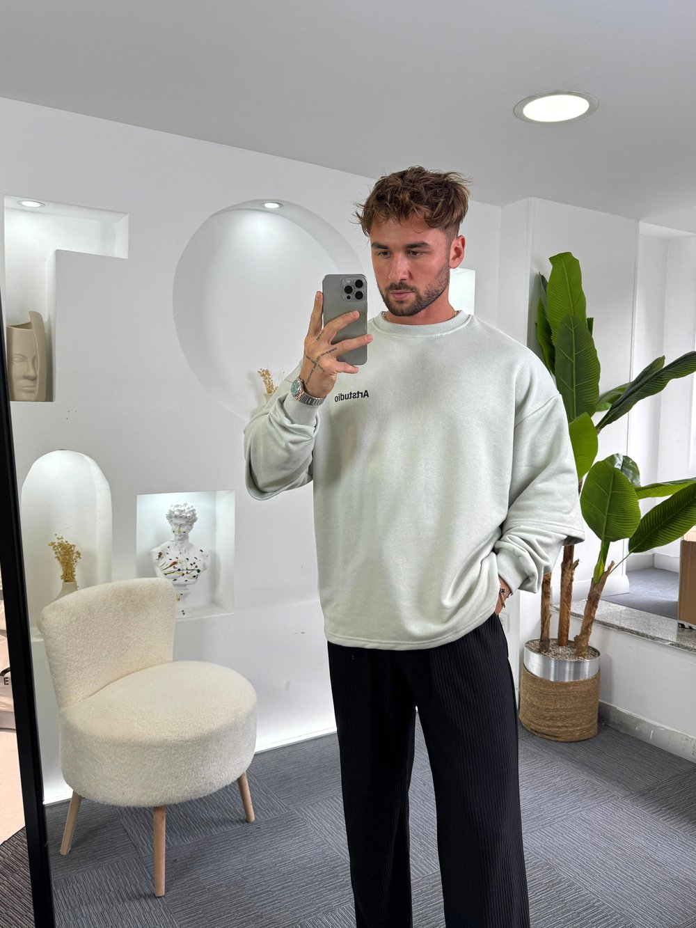 Gri Artstudio Sırt baskılı Oversize Hoddie