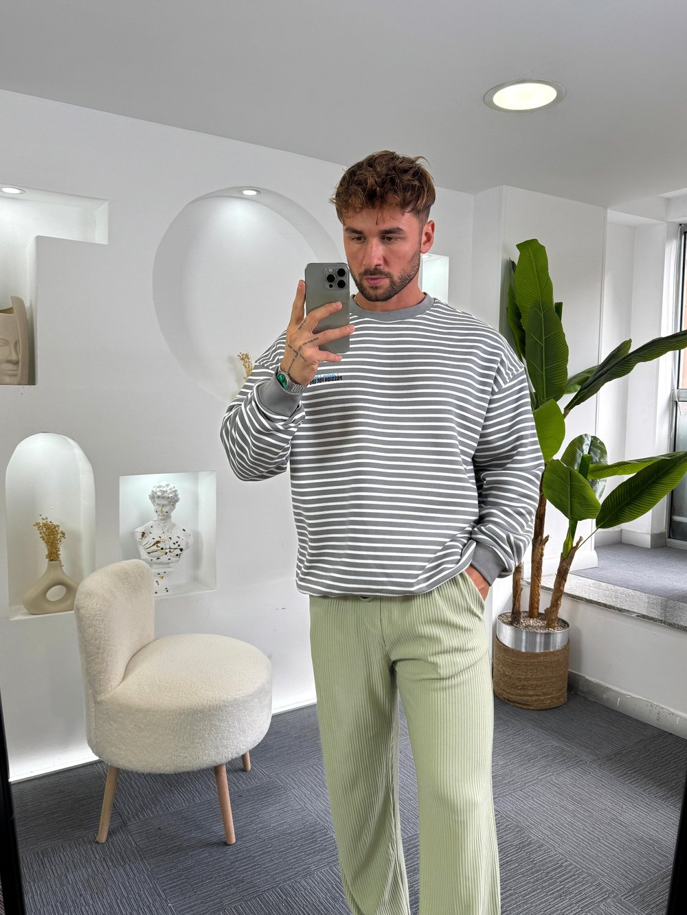 Gri Beyaz Ess Life Oversize 3iplik Şardonlu Sweat