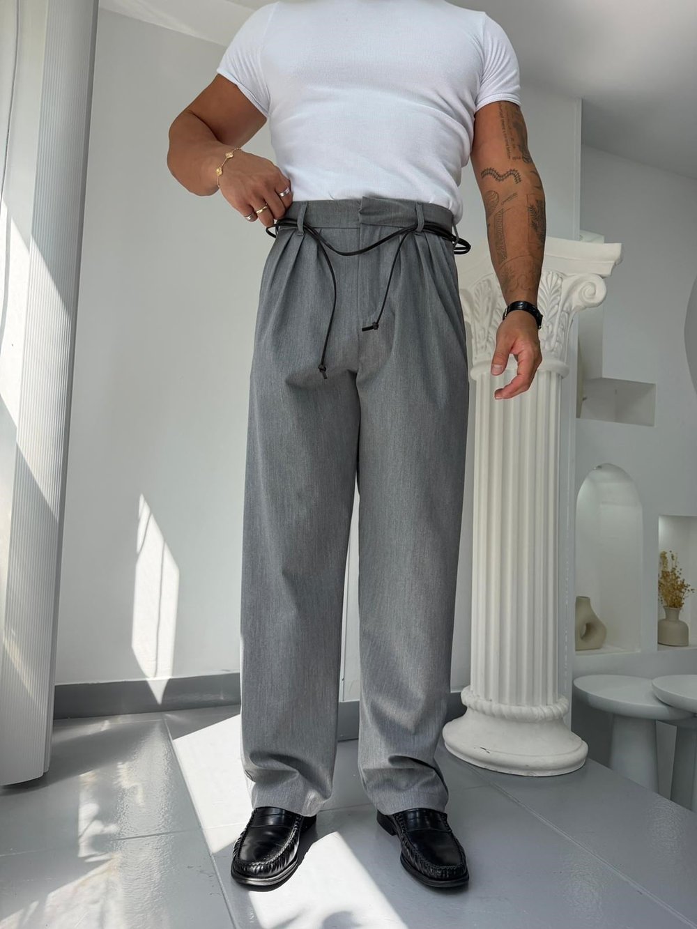 Gri GG Shadow Yüksek Bel Kumaş Pantolon